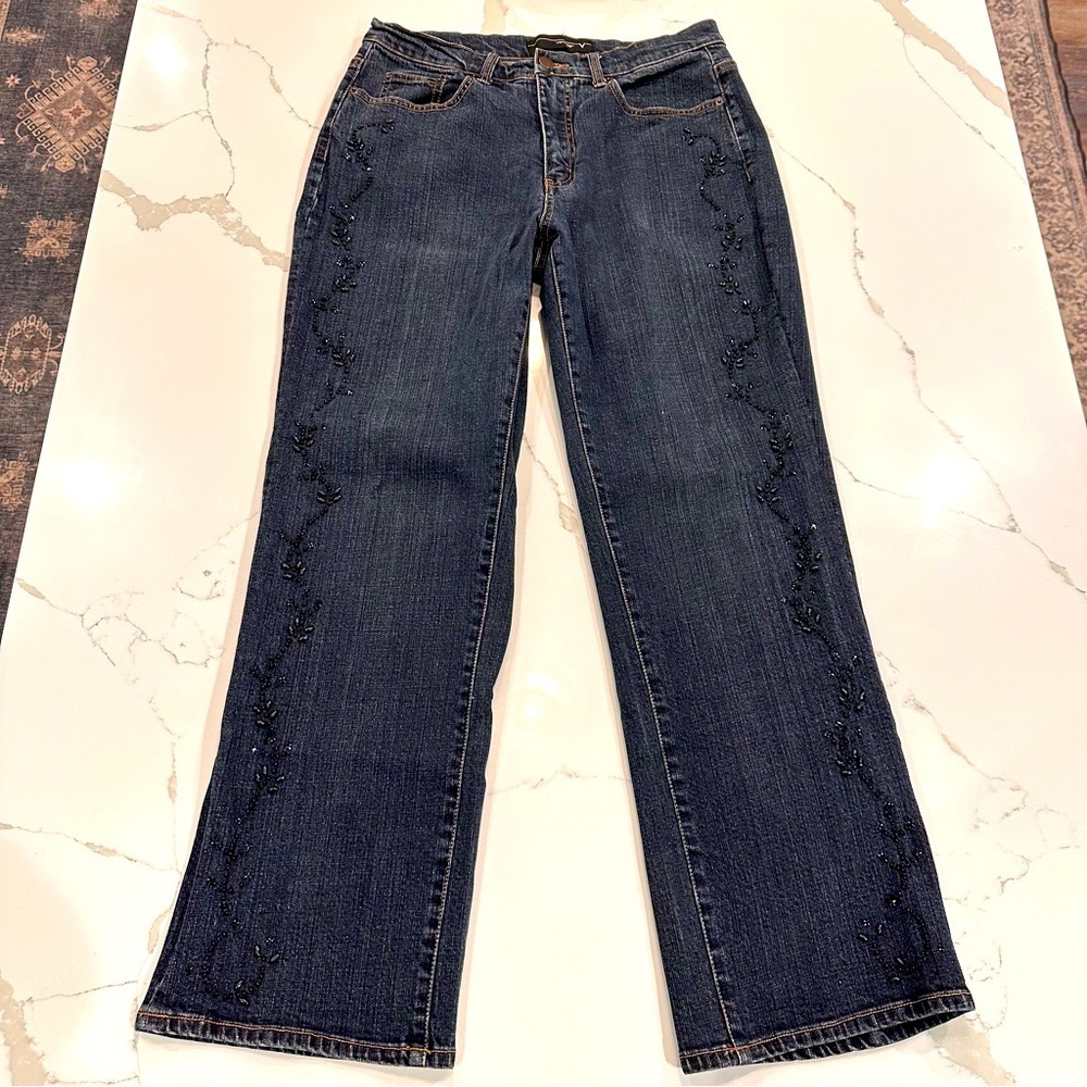Vtg 80s Venezia Womens High Rise Jeans Embroidered Black Beaded Sz 14 Bootcut